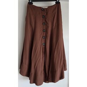 Anna Nata Women's Courtney Skirt XSmall Sepia Brown Modal Earthy Midi Retro‎